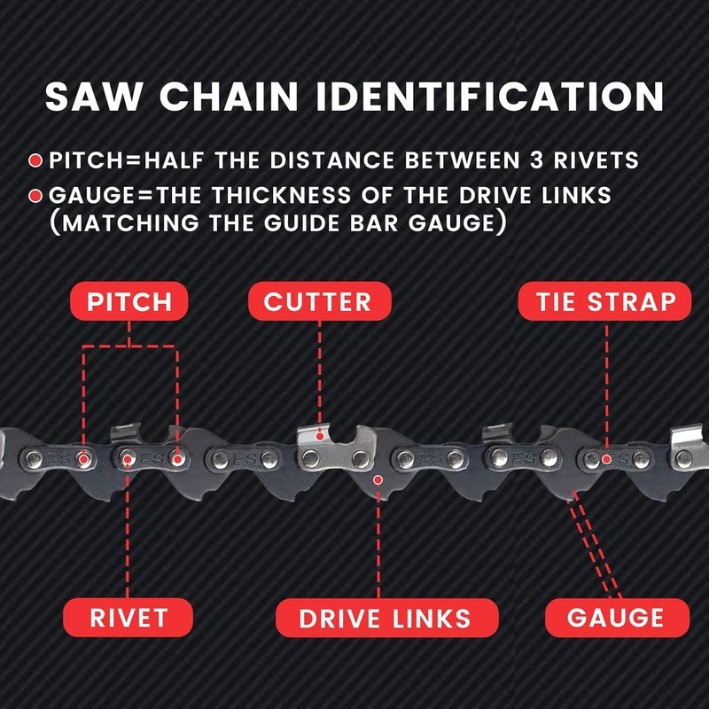 ES 3 Pack 5 Inch Chainsaw Chain 0.30" Pitch .043" Gauge 28 Drive Links Semi-Chisel Chain Saw Chains for Husqvarna, Poulan, Craftsman, Greenworks and More Chainsaw Brands - Image 5